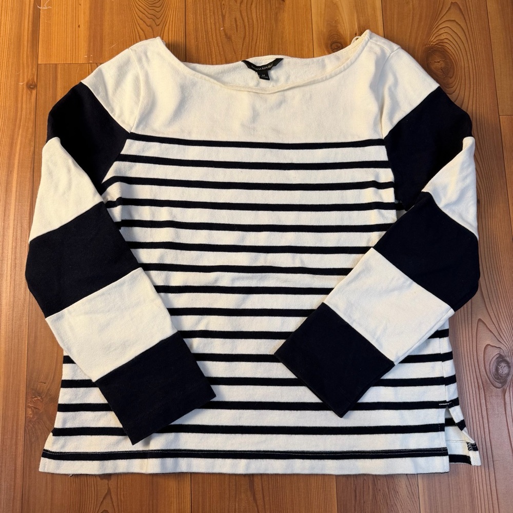 Banana Republic Stripe 3/4 Sleeve Boat Neck Sweater Size Medium 100% Cotton